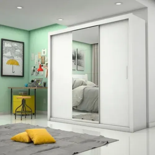 Guarda-Roupa Melissa Glass 3 Portas com Espelho Branco