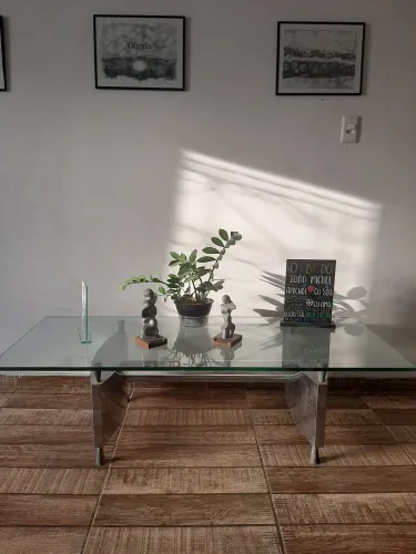 Centro de mesa em vidro alumínio fundido, 60x1,50.