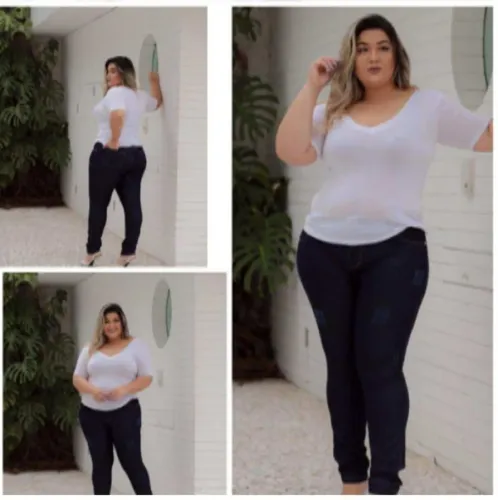 Calça jeans feminina preta plus size 50