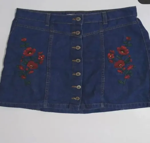 Saia Jeans Bordada com Flores tm 44 cea