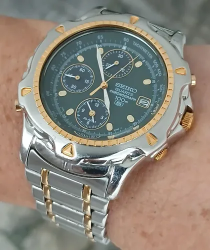 Relógio antigo raro exemplar de coleção anos 90 SEIKO 5 CHRONOGRAPH SÉRIE OURO IMPECÁVEL 