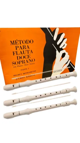 Kit com 3 Flautas doce germánica + método gratis, escola, colegio