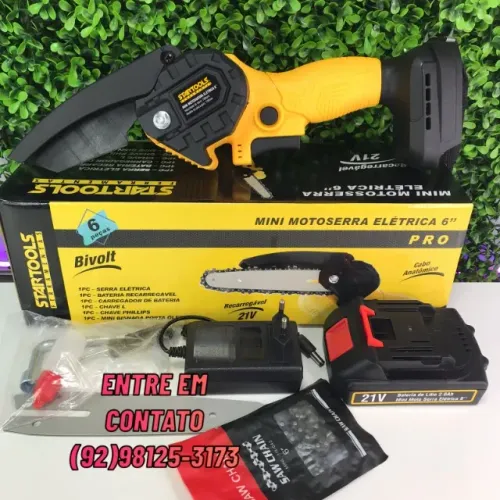 Moto Serra Elétrica Portátil 6 Polegadas Com 1 Bateria Cor Preto 110v/220v