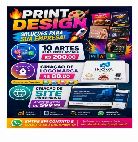 Soluções para empresas : criação de 10 artes redes sociais, criação de site e de logomarca
