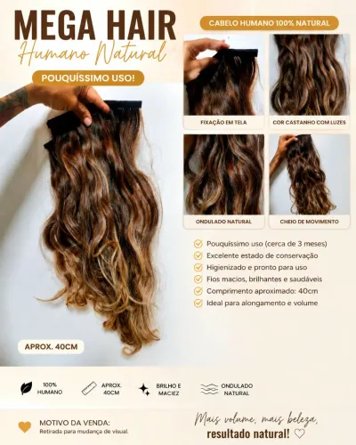 Mega Hair natural 40cm 180g novo