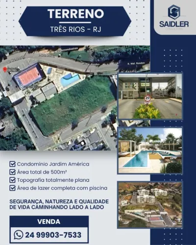 Terreno plano em condomínio Três Rios RJ 