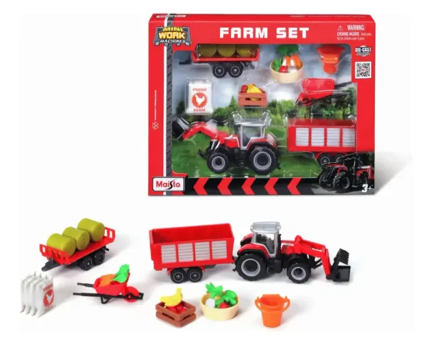 Playset Farm Set Fazenda Com Trator Metal Maisto Veículos e Acessórios 1:64 20x15 cm Novo