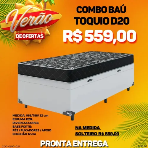Base baú de solteiro com Colchão