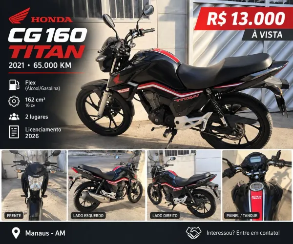 Honda CG 160 Titan 2021 - 65.000 km - R$ 13.000 à vista