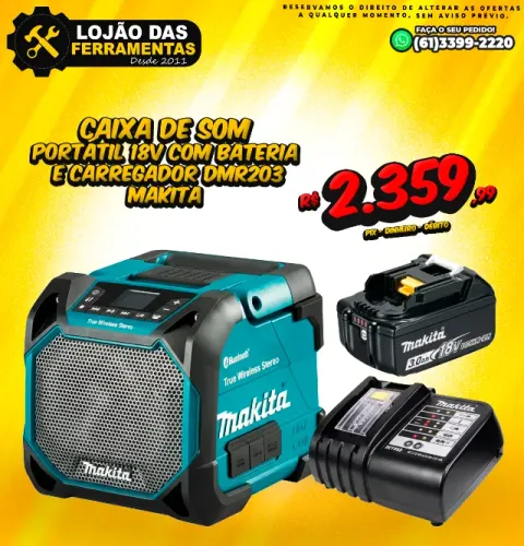 Caixa de Som Portátil 18v com Bateria e Carregador Dmr203 Makita