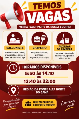 VAGAS DE EMPREGO EM PADARIA NA PONTE ALTA