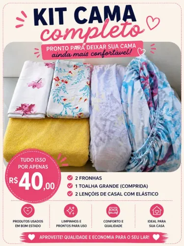 Kit cama completo por apenas R$ 40,00! ?