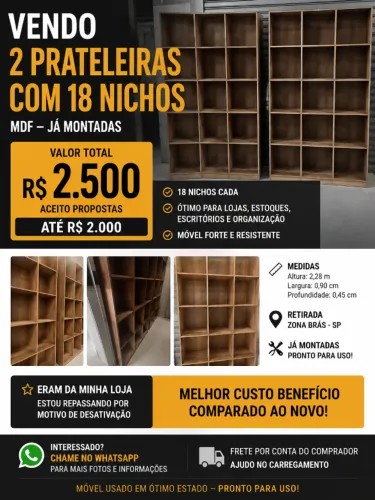 PRATELEIRAS MDF 100% 18 NICHOS - SEMINOVAS - ZONA BRÁS/SP