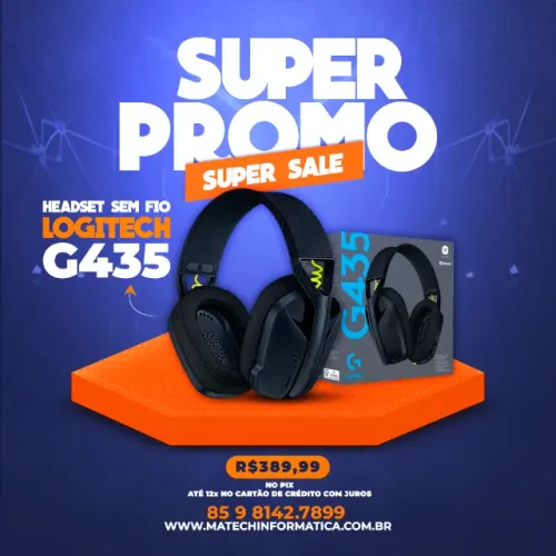 Headset Gamer Sem Fio Logitech G435 LIGHTSPEED - Preto