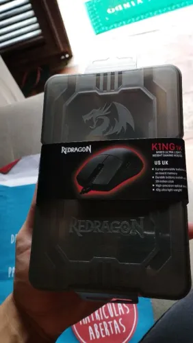 Mouse Redragon K1ng 1K Preto PAW3327 Cabo USB Tipo-C Removível 12400 DPI