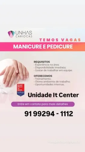 Nail e Nail designer com experiência ,para trabalhar no Shopping It Center(Unhas Carioca)