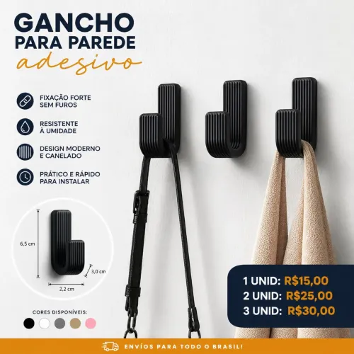 Gancho de parede adesivo / cabide para bolsas, toalhas e diversos