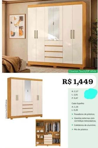 Guarda Roupa Lima com espelho - promoção