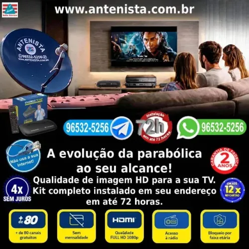 Parabólica Vivensis SATHD Regional instalada em sua casa e com 2 anos de garantia.