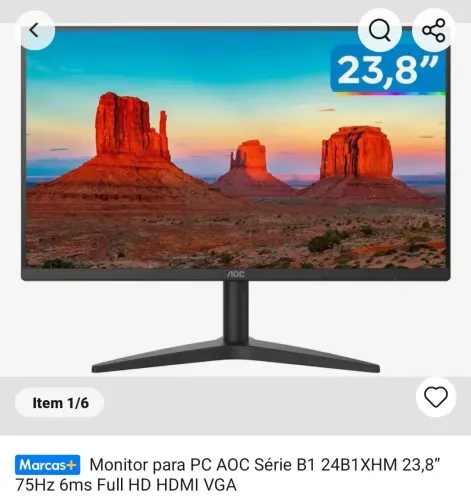 Monitor aoc 24 75hz novinho