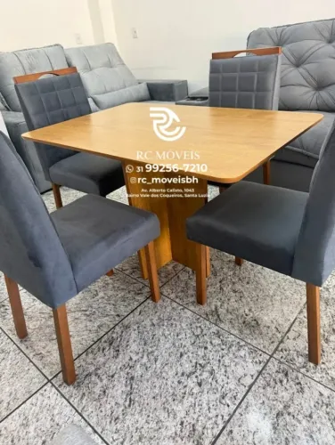 Mesa de jantar 1,20x0,80 tampo Amadeirado + 4 Cadeiras Madeira maciça | Entrega Rapida