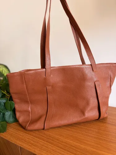 Bolsa Tote Couro Legítimo Caramelo de Ombro Grande