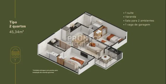 Apartamento com 2 quartos em Carneiros