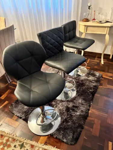 3 Banquetas Cromadas com Assento Preto - Bem Conservadas(ACEITO PROPOSTA)