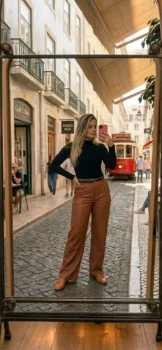 Calça de couro fake marrom nova preço de bazar tamanho P