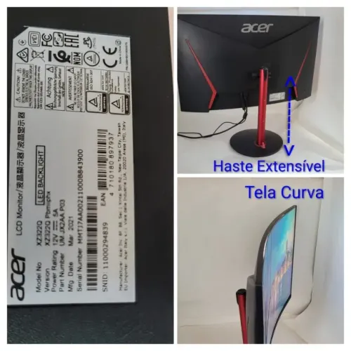 Monitor Gamer Acer Nitro 31.5? Curvo Full HD 165Hz 1ms - XZ322Q