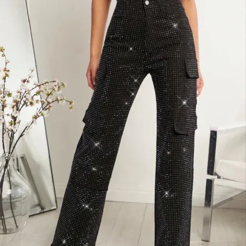Calça Jens Feminina Preta com Strass