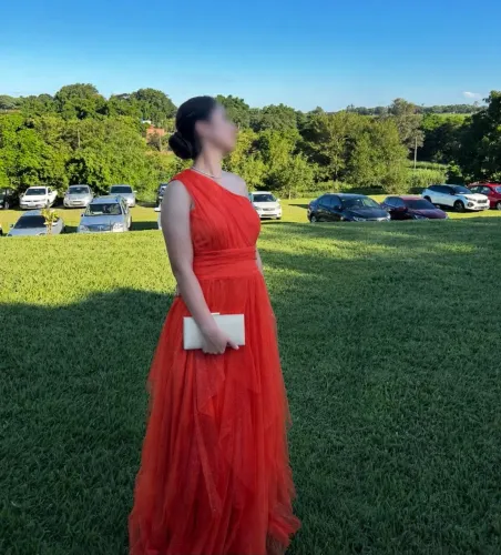 Vestido longo com brilho - Laranja