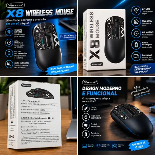 Mouse Sem Fio X8 Recarregável