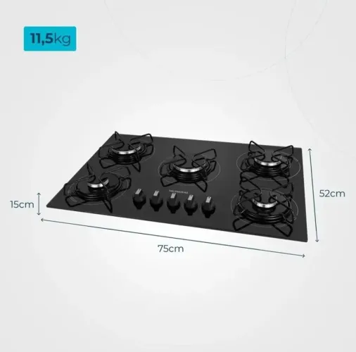 Fogão Cooktop 5 bocas A Gás Mondial Ctg-02 Preto/inox Biivolt