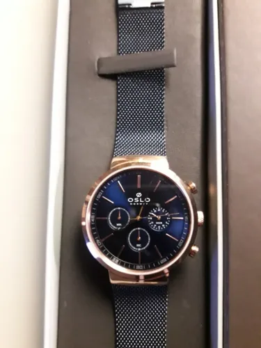 Relogio OSLO - 40mm fundo azul Pulseira de aço - Novo e completo