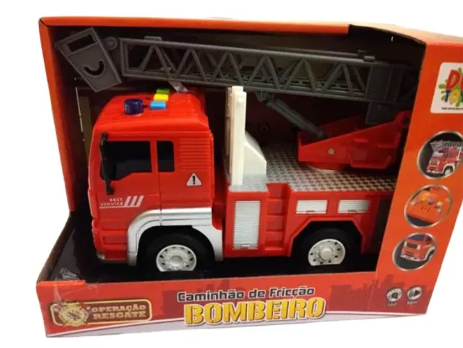 Lindo caminhão de Bombeiros a fricção com luz e Som da DM Toys para o Dia das Crianças em