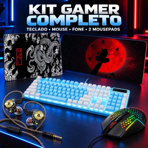 Kit Gamer (MouseRedDragon, TecladoYindiaoK500, mousepad40x90cm, mousepad25x30cm e FoneQKZ)