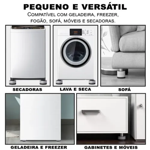 Kit Pé Nivelador Antivibração Para Lava e Seca Geladeira Secadora Fogão Máquina Lavar Fron