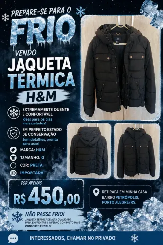 Jaqueta Térmica / Marca HM / G / Preta / Muito Nova