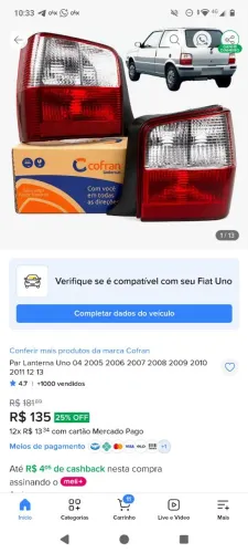 Par lanternas Fiat uno