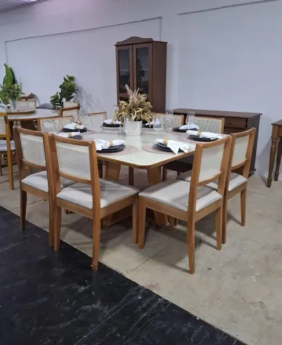 Sala Mesa de Jantar Quadrada Turmalina 1.50x1.50m com 8 cadeiras