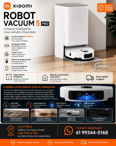 Xiaomi Vacuum 5 PRO - Aspirador Robô Original, Novo, Loja Física e Frete Grátis