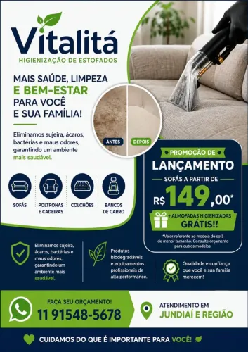 Higienização de Sofás em Jundiaí | Vitalitá Clean | Atendimento em Domicílio