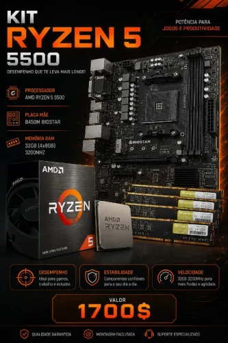KIT RYZEN 5 5500+B450M+32GB RAM 4X8 - Parcelo