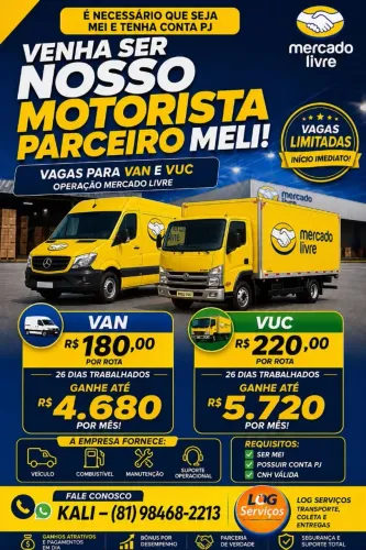 VENHA SER NOSSO MOTORISTA MERCADO LIVRE RECIFE