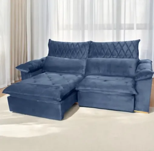 Sofá Retrátil Reclinável Verona 2,50 m Veludo Azul
