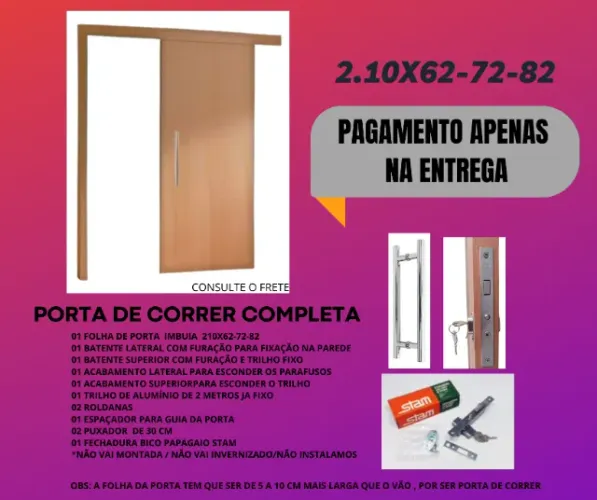 Porta suspença de correr 2.10 alt por 70 larg Codigo pc - frete a-c
