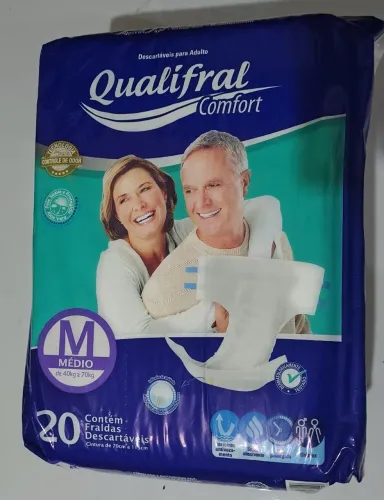 Fralda Geriátrica Descartável Qualifral Comfort, Tamanho M, 20 Unidades