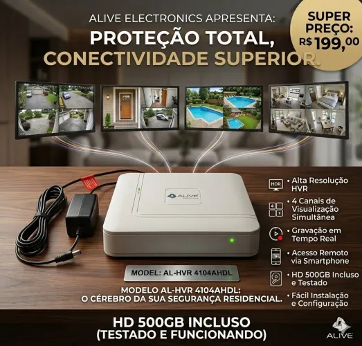 DVR Híbrido 4 Canais Alive AL-HVR4104 + HD 500GB Incluso (Funcionando)