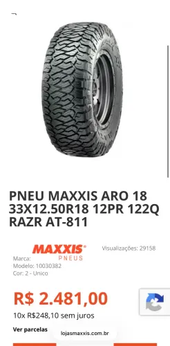 PNEU MAXXIS ARO 18 33X12.50R18 12PR 122Q RAZR AT-811